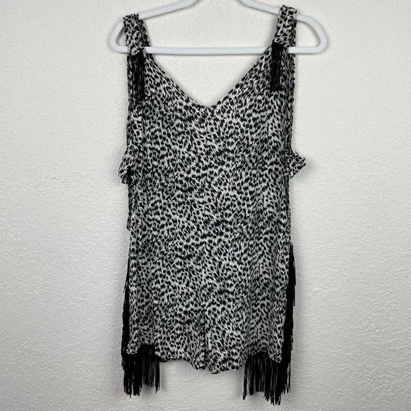 MAMIE RUTH Women S Black White Animal Print Fringe Romper Shorts Summer Outfit - Picture 2 of 8